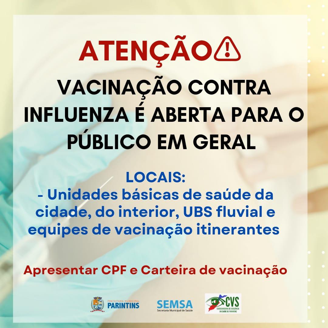 Vacinação contra Influenza em Parintins é aberta ao público geral